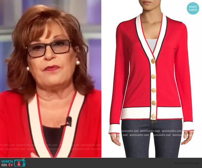 Tory Burch Simone Contrast Trim Cardigan worn by Joy Behar on The View