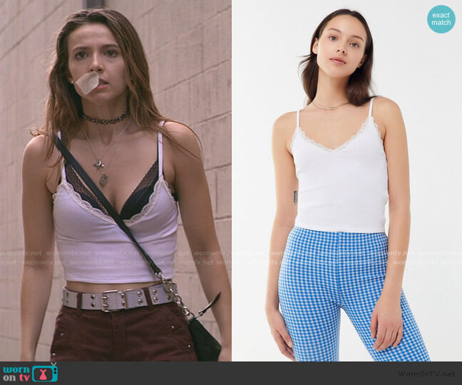 Urban Outfitters Ribbed Lace Trim V-Neck Cami worn by Blair Wesley (Anjelica Bette Fellini) on Teenage Bounty Hunters