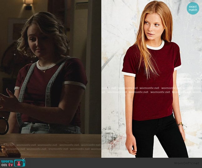 Urban Outfitters Ringer Marl Tee in Maroon worn by Isabel  (Sophie Reynolds) on LA's Finest