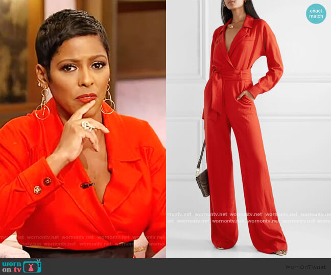 Veronica Beard Lionel wrap-effect woven jumpsuit worn by Tamron Hall on Tamron Hall Show