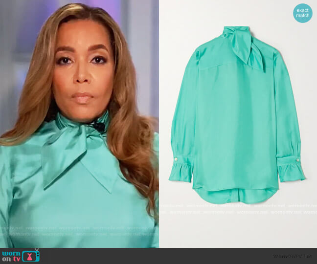 Victoria Beckham Tie-neck silk-twill blouse worn by Sunny Hostin on The View