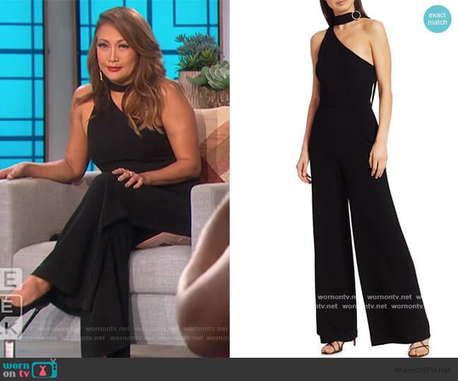 Zimmermann Tie neck Asymmetric Jumpsuit worn by Carrie Inaba on The Talk