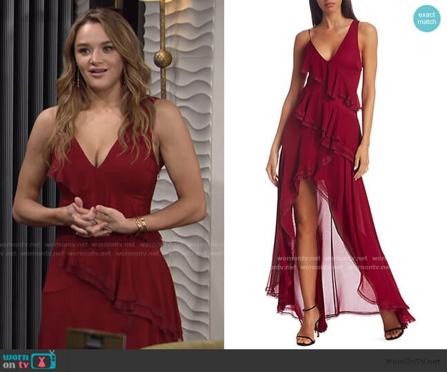 Alice + Olivia Mariana Silk High-Low Ruffle Dress worn by Summer Newman (Hunter King) on The Young and the Restless