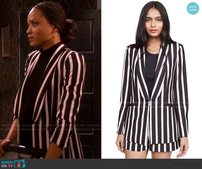 Alice + Olivia Skye Strong Shoulder Boxy Boyfriend Blazer worn by Lani Price (Sal Stowers) on Days of our Lives