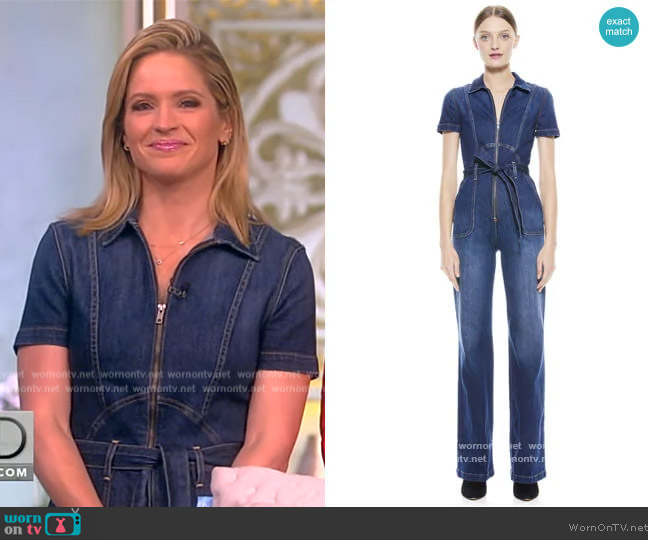 Alice + Olivia Gorgeous Collar Wide-Leg Jumpsuit worn by Sara Haines on The View