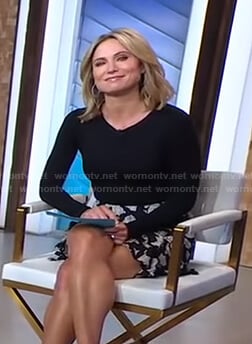 Amy’s black top and printed mini skirt on Good Morning America