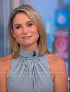 Amy’s blue high neck sleeveless jumpsuit on Good Morning America