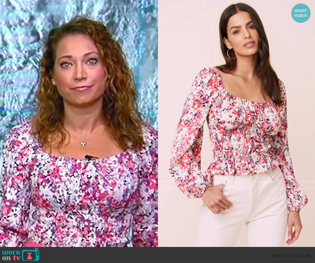 ASTR the Label Square Neck Smocked Top worn by Ginger Zee on Good Morning America