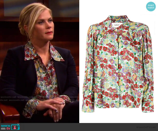 Ba&Sh Phara Pointed Collar Floral Shirt worn by Sami Brady (Alison Sweeney) on Days of our Lives
