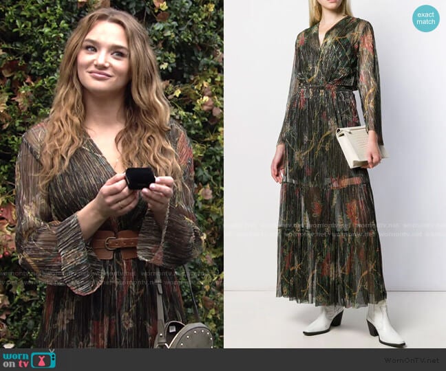Ba&Sh Hendrix Pleated Maxi Dress worn by Summer Newman (Hunter King) on The Young and the Restless
