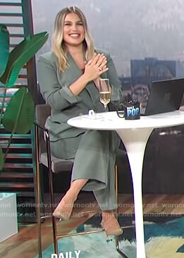 Carissa’s dark green blazer and pants on E! News Daily Pop