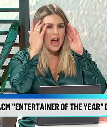 Carissa’s green satin wrap top on E! News Daily Pop