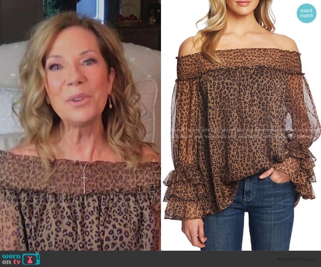 Cece Leopard Print Off the Shoulder Ruffle Blouse worn by Kathie Lee Gifford on Today