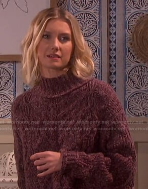 Claire’s purple cable knit turtleneck sweater on Days of our Lives