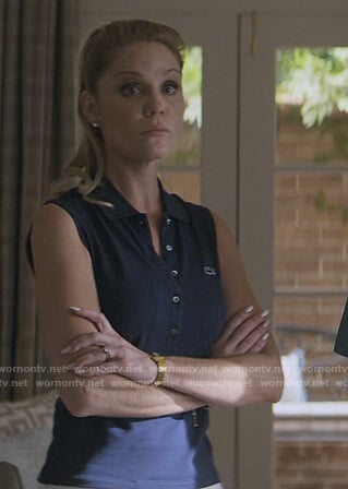 Debbie’s sleeveless blue polo on Teenage Bounty Hunters