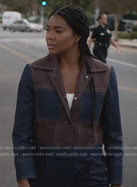 Sydney’s colorblock denim jacket on LA’s Finest