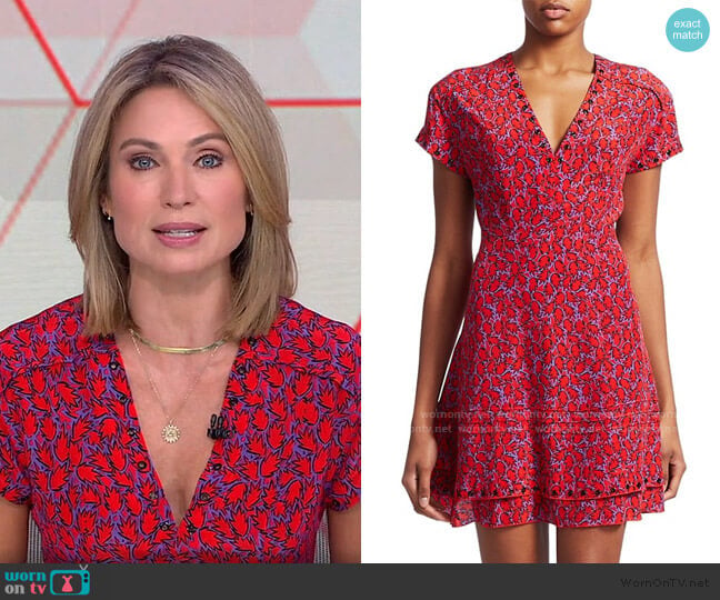 Derek Lam Stretch-Silk Printed V-Neck Dress worn by Amy Robach on Good Morning America