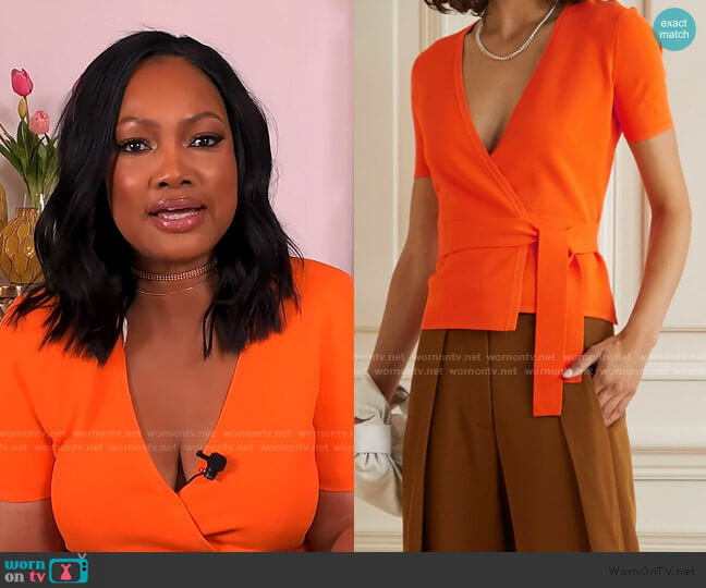 Diane von Furstenberg Mirella Stretch-Milano Knit Wrap Top worn by Garcelle Beauvais on The Real