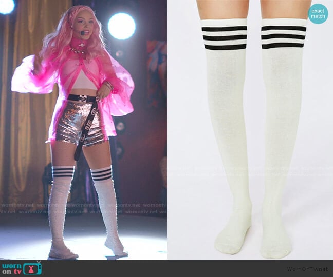 Dolls Kill Got Game Thigh High Socks worn by Carrie (Savannah Lee May) on Julie and the Phantoms