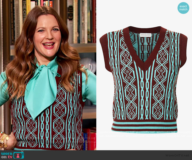 Dries Van Noten Cropped V-neck wool vest worn by Drew Barrymore on The Drew Barrymore Show