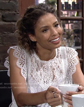 Elena’s white scalloped lace top on The Young and the Restless