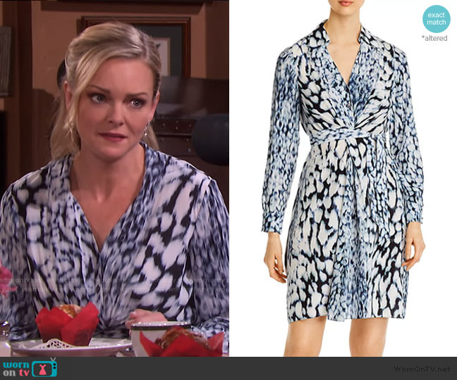 Elie Tahari Saxon Printed Tie-Dye Dress worn by Belle Brady (Martha Madison) on Days of our Lives