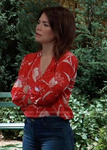 Elizabeth’s red floral top on General Hospital
