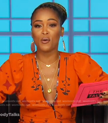 Eve’s orange printed dress on The Talk