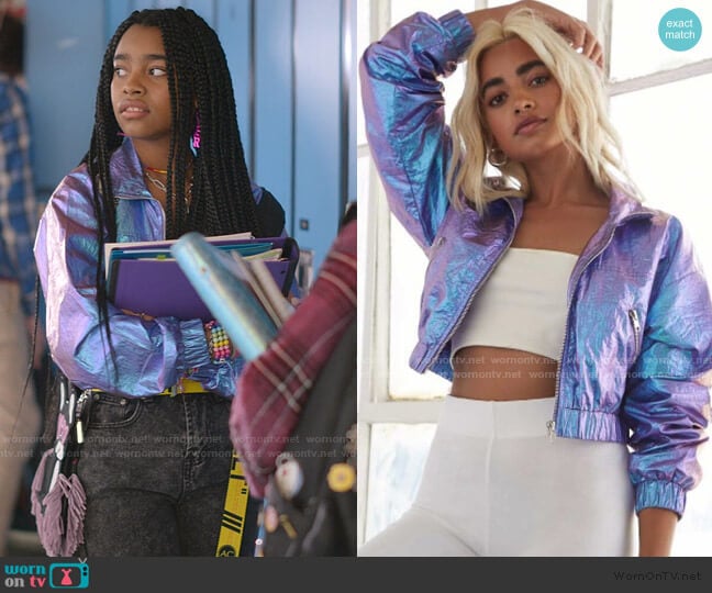 Forever 21 Iridescent Cropped Windbreaker worn by Flynn (Jadah Marie) on Julie and the Phantoms