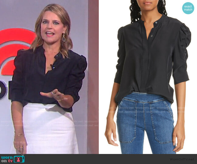 Frame Shirred Sleeve Silk Blouse worn by Savannah Guthrie on Today