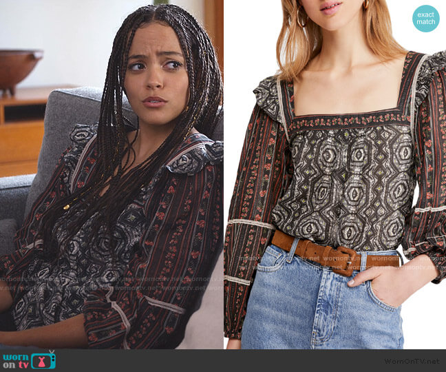 Free People Mostly Meadow Blouse worn by Tabitha Foster (Quintessa Swindell) on Trinkets