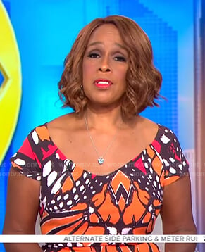 Gayle’s butterfly print dress on CBS Mornings