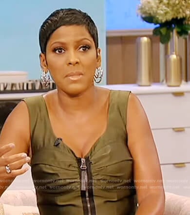 Tamron’s green zip front dress on Tamron Hall Show