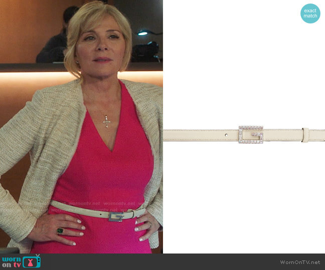 Gucci Leather belt with Square G buckle worn by Margaret Monreaux (Kim Cattrall) on Filthy Rich