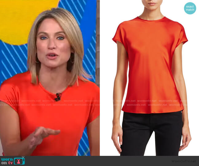 Helmut Lang Double Satin Cap-Sleeve Top worn by Amy Robach on Good Morning America
