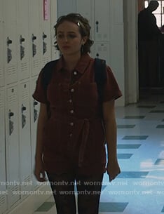 Izzy’s brown button front romper on LA’s Finest