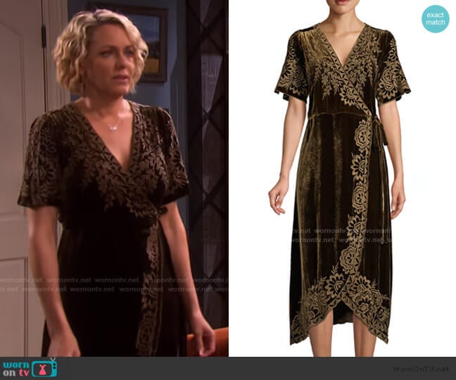 Johnny Was Mina Embroidered Velvet Wrap Dress worn by Nicole Walker (Arianne Zucker) on Days of our Lives