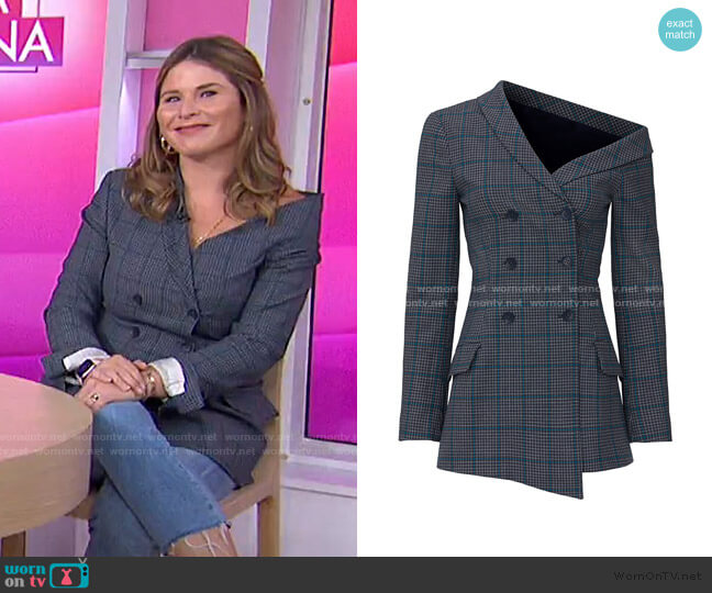 Jonathan Simkhai Glen Plaid One Shoulder Jacket worn by Jenna Bush Hager on Today