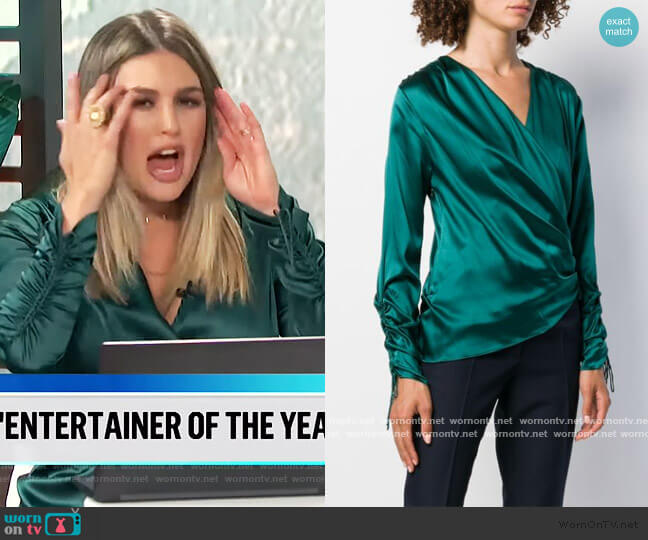 Jonathan Simkhai Wrap Silk Blouse worn by Carissa Loethen Culiner on E! News