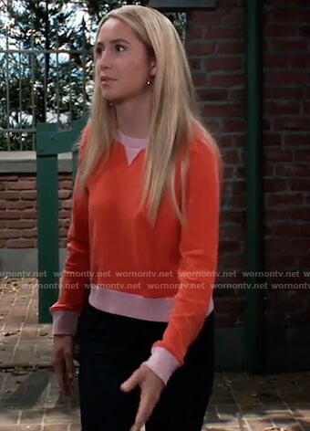 Josslyn’s red colorblock sweatshirt on General Hospital