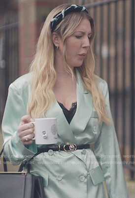 Katherine’s green satin blazer on The Duchess