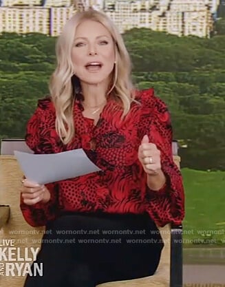 Kelly’s red tiger print blouse on Live with Kelly & Ryan