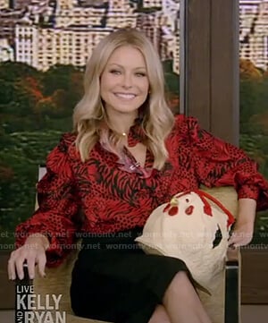 Kelly’s red tiger print blouse on Live with Kelly & Ryan