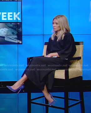 Kelly’s navy elbow sleeve midi dress on Live with Kelly and Ryan