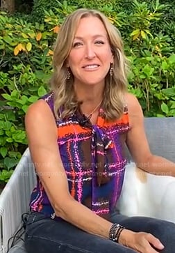 Lara’s plaid tie neck sleeveless top on Good Morning America