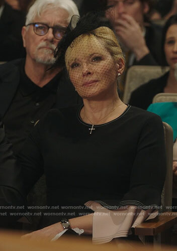Margaret’s black bell-sleeve funeral dress on Filthy Rich