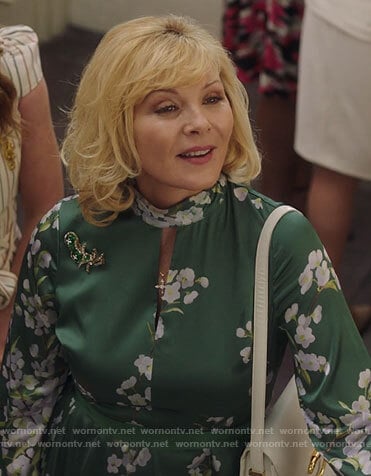 Margaret’s green floral keyhole dress on Filthy Rich