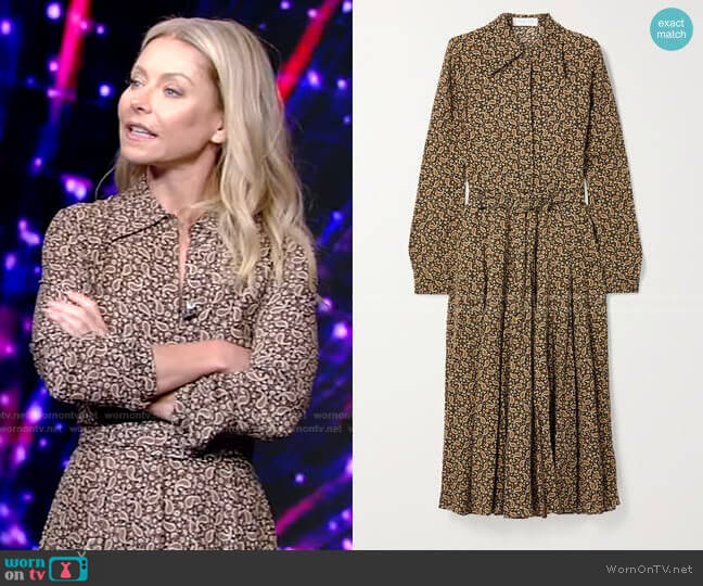 Michael Kors Paisley-print Silk Crepe De Chine Shirt Dress In Brown worn by Kelly Ripa on Live with Kelly and Mark