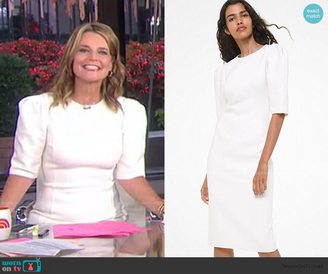 Michael Kors Stretch Bouclé Puff-Sleeve Sheath Dress worn by Savannah Guthrie on Today