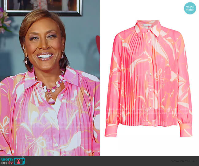 Milly Pleated Stencil Floral Shirt worn by Robin Roberts on Good Morning America